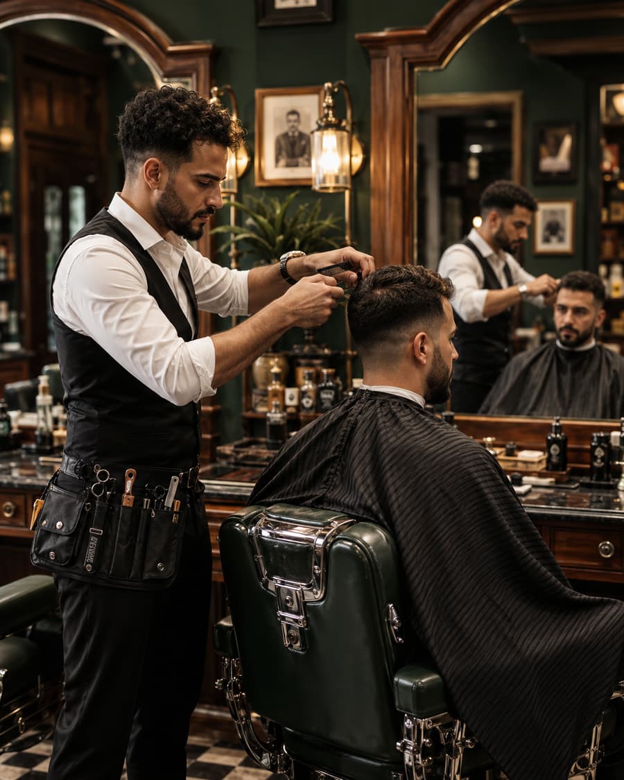 Barbier au travail dans un salon